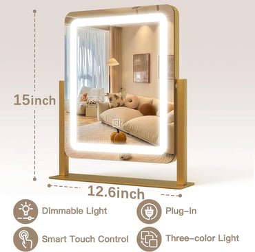 Vanity Makeup Mirror With Lights 12.6x15 Gold Touch Control