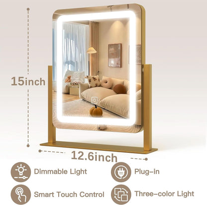 Vanity Makeup Mirror With Lights 12.6x15 Gold Touch Control