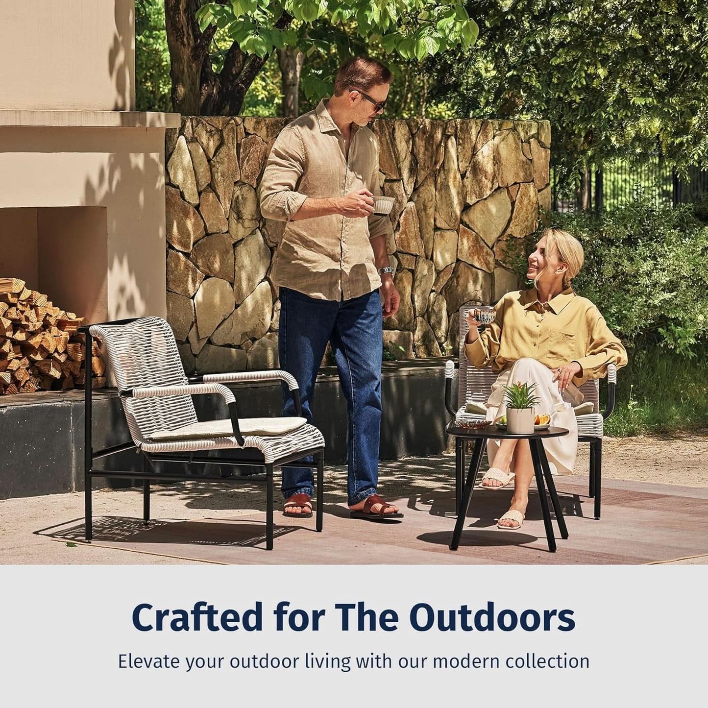Modern 3-Piece Outdoor Bistro Set with Wide Chairs