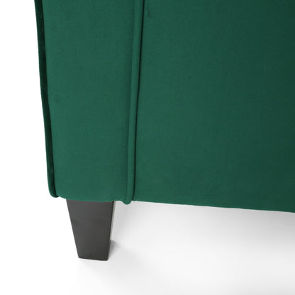 Club Chair Contemporary Velvet Green Birch Legs 31x34x34 In Tonal Piping