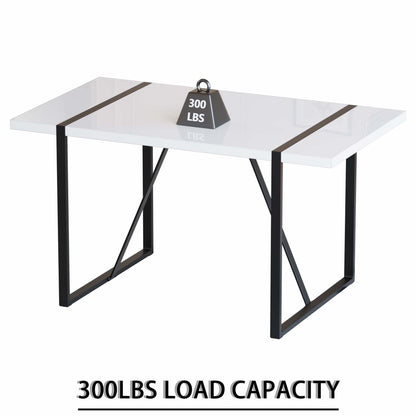 55 '4-person modern MDF dining table set, kitchen black metal leg dining table