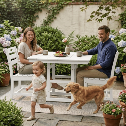 Outdoor Patio Dining Set HDPE White 3 Piece Square Table 2 Chairs Seats 2