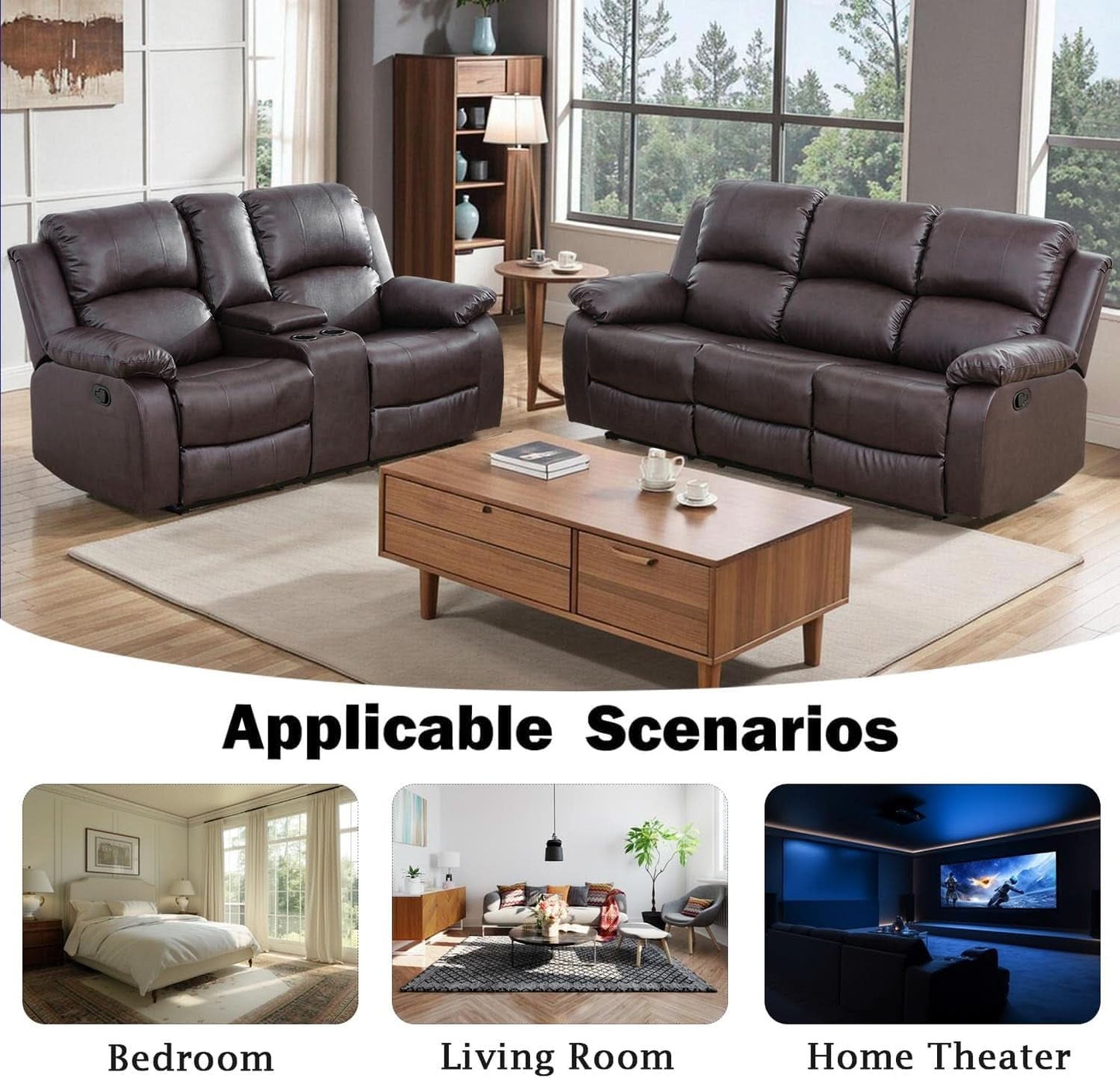 Brown Recliner Sofa With Pull Down Table Two Piece Set