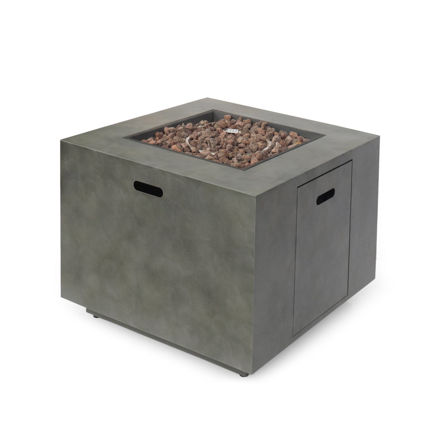 Modern Iron Square Fire Pit 50000 BTU, Stone Gray, 31x31x24