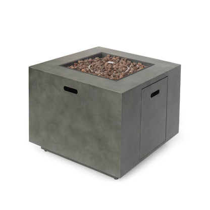 Modern Iron Square Fire Pit 50000 BTU, Stone Gray, 31x31x24