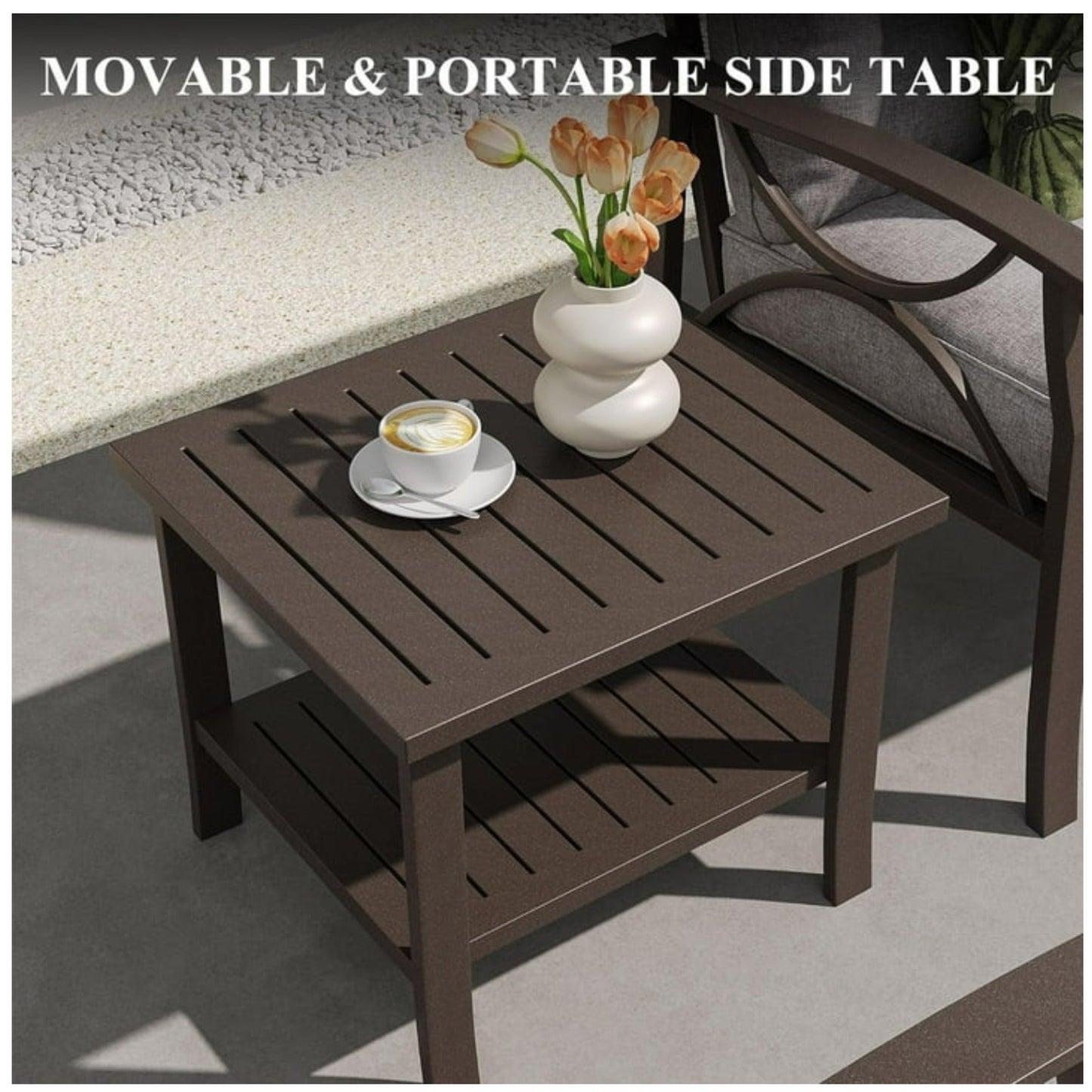 Outdoor Patio Set Steel 8 Piece Seats 9 Khaki Gray