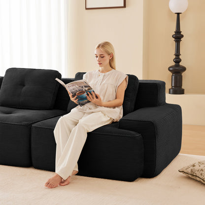 Sectional Sofa Modular Corduroy Black 3 Seat Tufted No Assembly