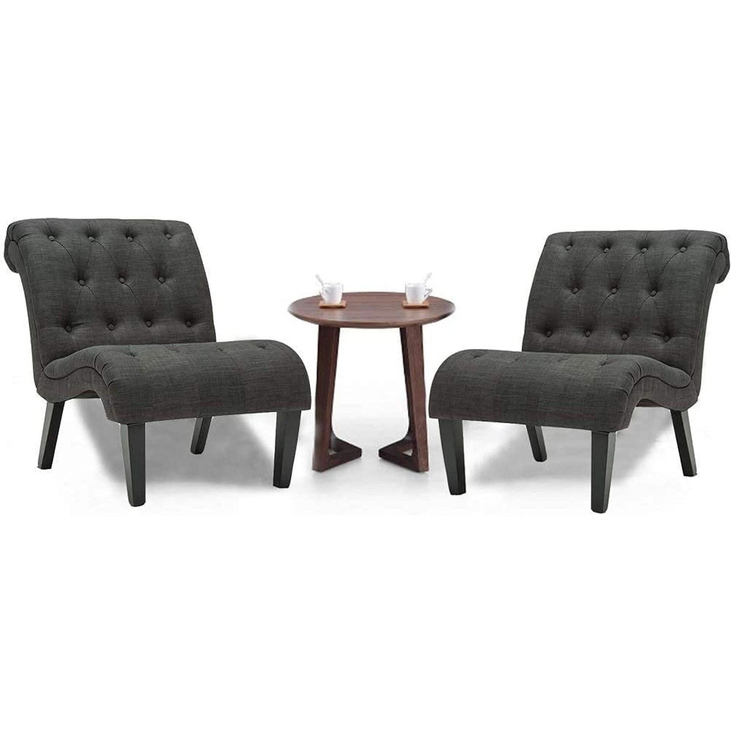 Set Of 2 Button Tufted Slipper Chairs For Living Room