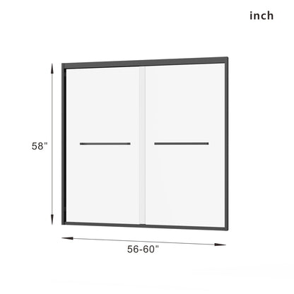 Double Sliding Bathtub Shower Door with SGCC Clear Tempered Glass, Matte Blac