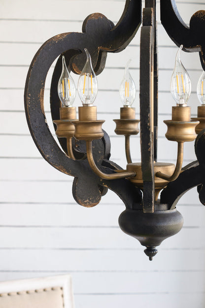 French Country Wood Chandelier 6-Light Farmhouse Pendant 28 In Chain