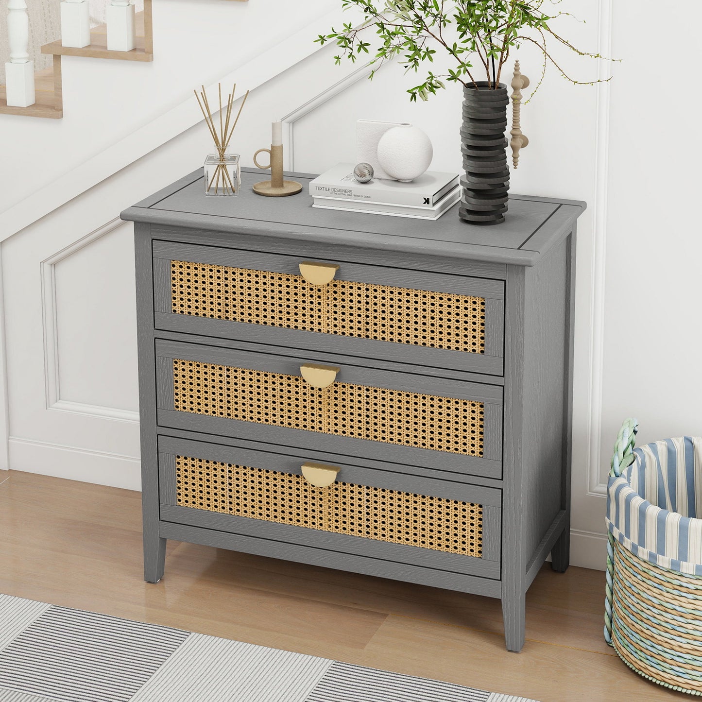 3-Drawer Cabinet - Natural Rattan - Suitable for Bedroom, Living Room, or Study