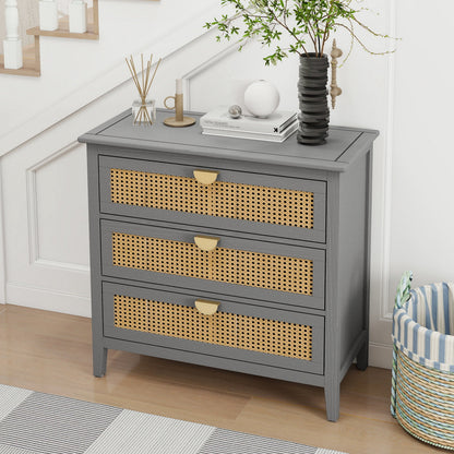 3-Drawer Cabinet - Natural Rattan - Suitable for Bedroom, Living Room, or Study