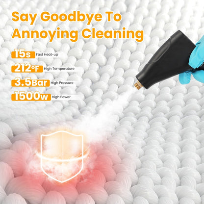 1500W Handheld Steamer – Digital High-Pressure Cleaner with 8 Accessories