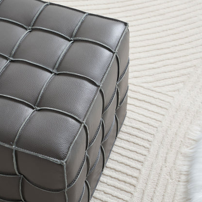 17.32 Inch Quality Leather Tufted Square Ottoman Footstool, Grey