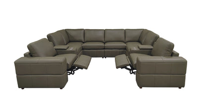 Sectional Sofa Modular Leather Match Olive 8 Seat 2 Recliners 128 In