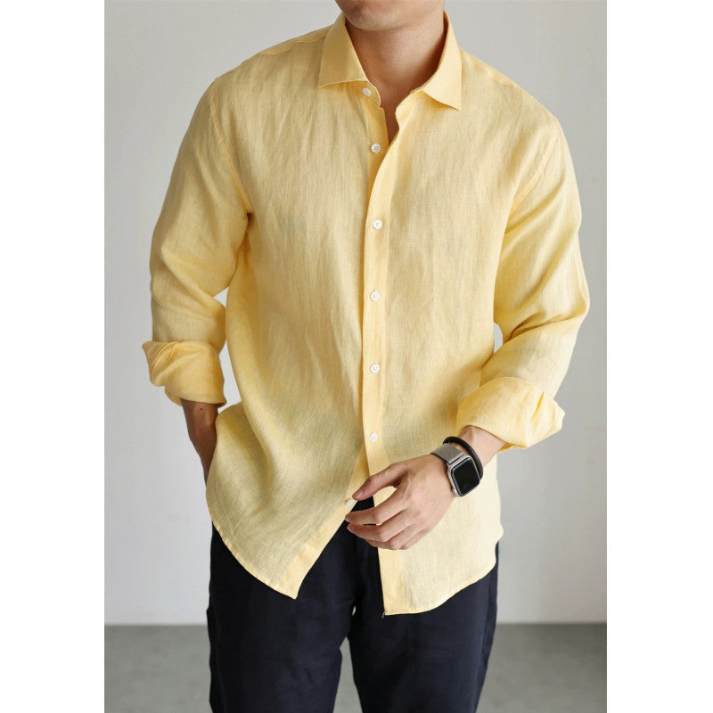 Mens Navy Blue Linen Fashionable Casual Shirt