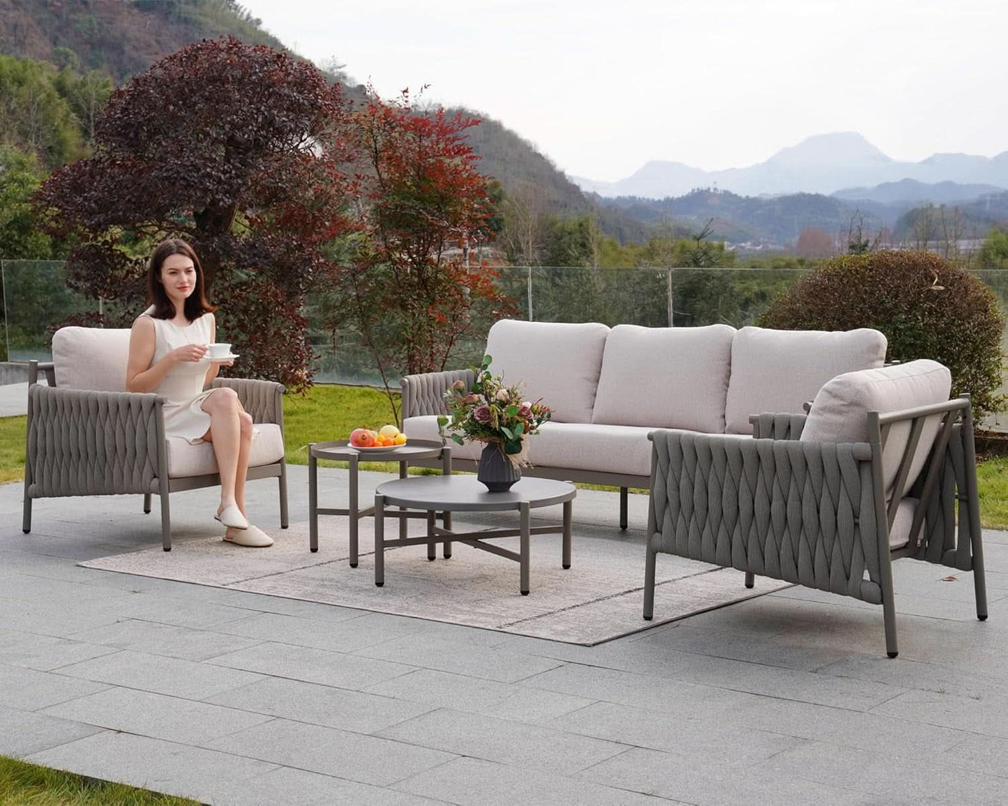 Modern 5-Piece Outdoor Sofa Set with Waterproof Cushions