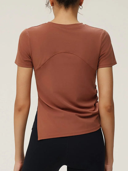 Full Size Slit Round Neck Short Sleeve Active T-Shirt Plus Size