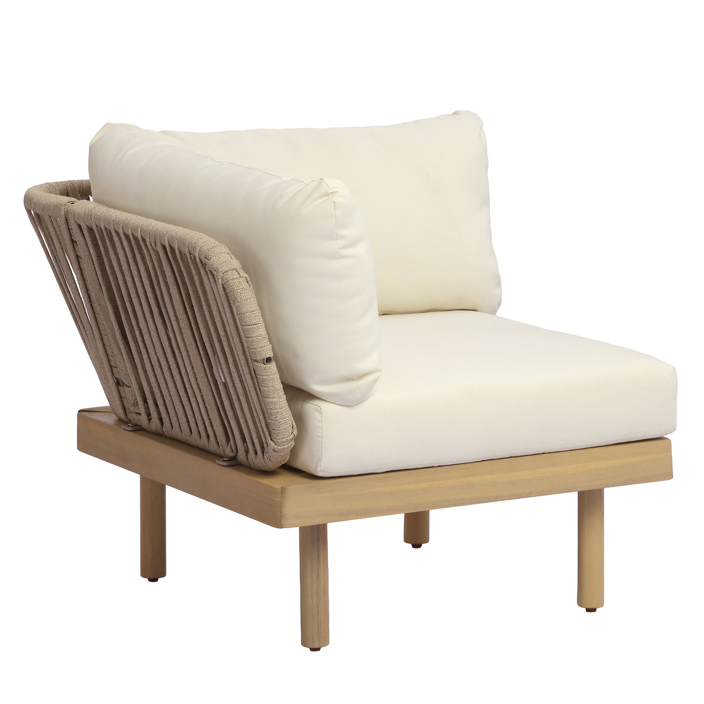 Outdoor Sectional Set Acacia Wood Rope L-Shape Beige 6 Piece