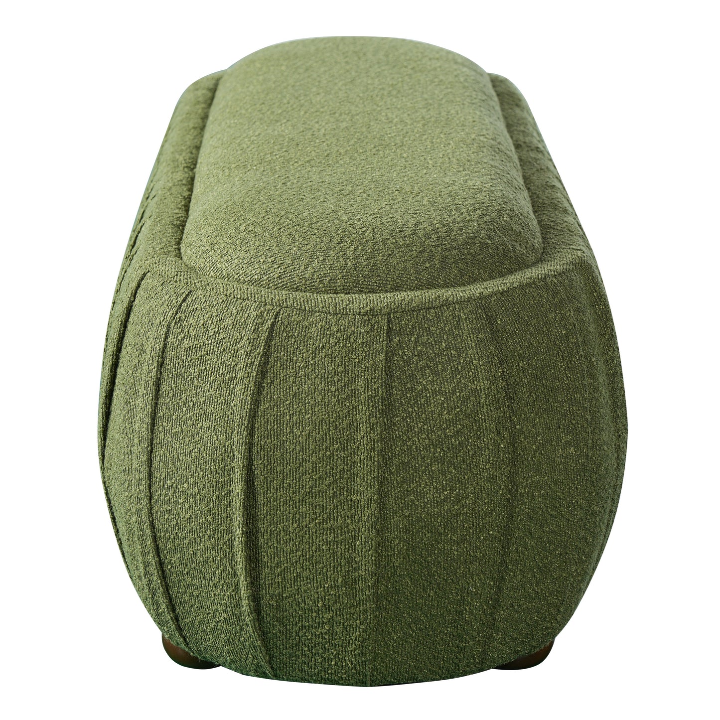Upholstered Oval Ottoman Olive Green Boucle Rubberwood Legs 50x17.95x16.34