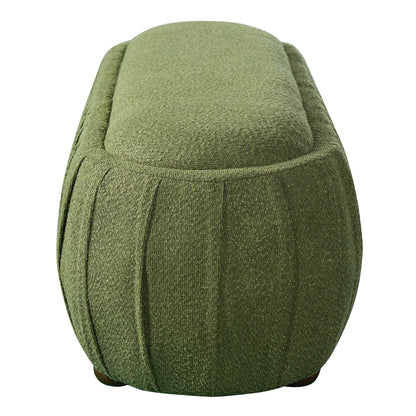 Upholstered Oval Ottoman Olive Green Boucle Rubberwood Legs 50x17.95x16.34