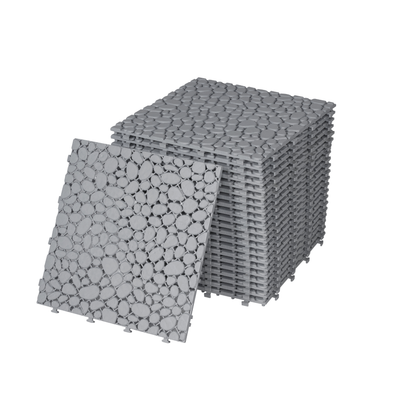 Pebble Stone Pattern 12x12 in. Gray Interlocking Deck Tiles Waterproof Plastic