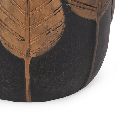 Outdoor Side Table Round MGO Concrete Copper Leaf Pattern 15.25x18.5in