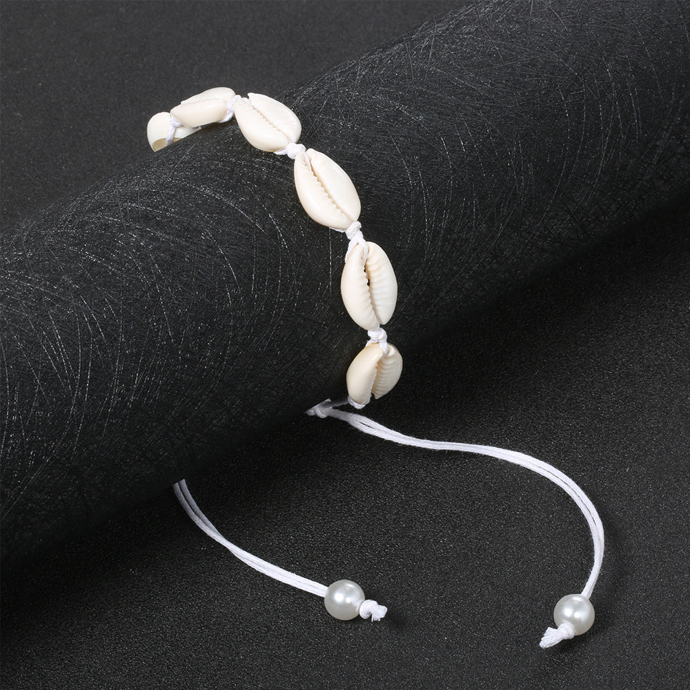 Beach-style 8-shell Hand-woven Pearl-white Ankle Bracelet
