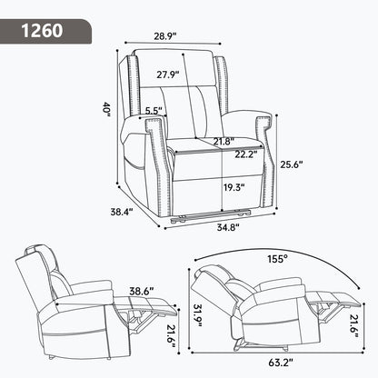 Recliner Chair Manual Faux Leather Gray Heat Massage 155 Degree 8 Nodes