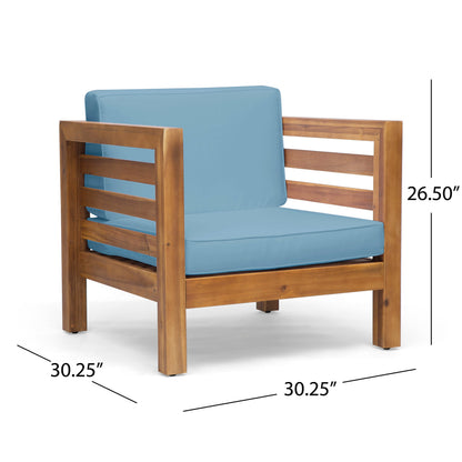 Outdoor Club Chair, Acacia Wood Patio Chair with Fabric Cushion, Teak Frame Blue Cushion
