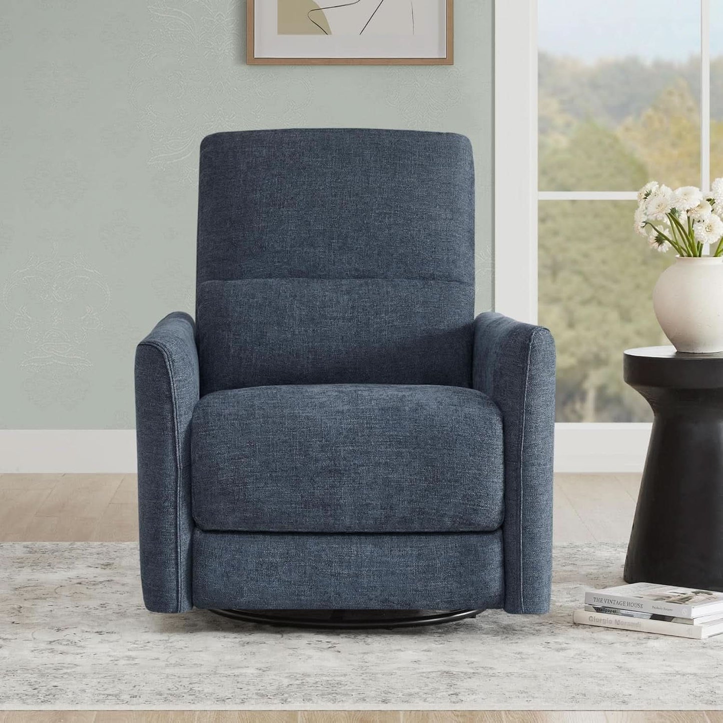 Ink Blue Power Swivel Glider Recliner With USB Charging