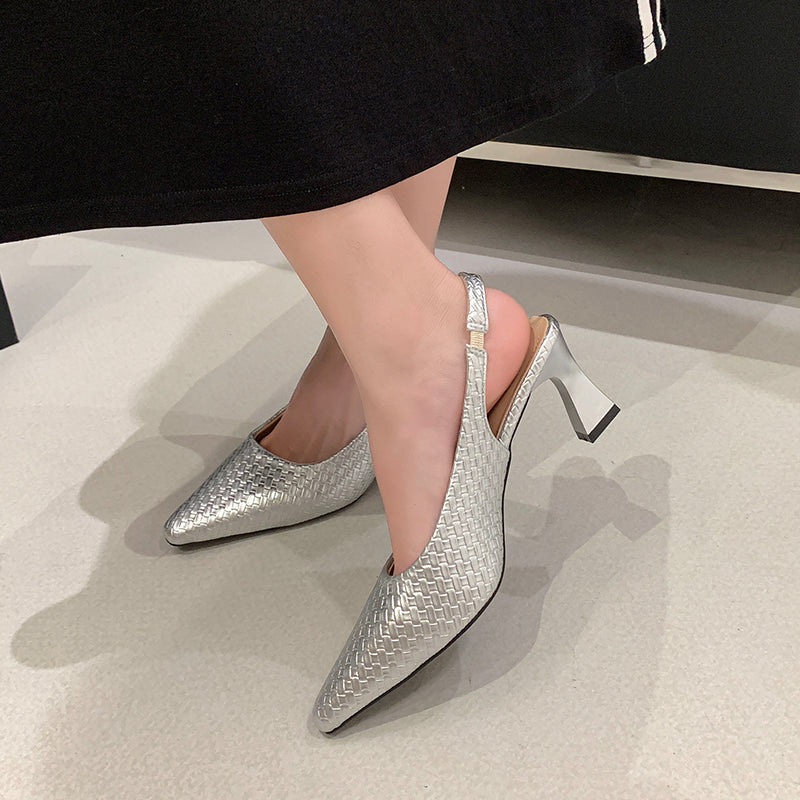 Women Woven Block Heel Mary Janes, 2026 New Summer Elegant Fashion Commuter High Heel Sandals, Versatile Daily Single Shoes