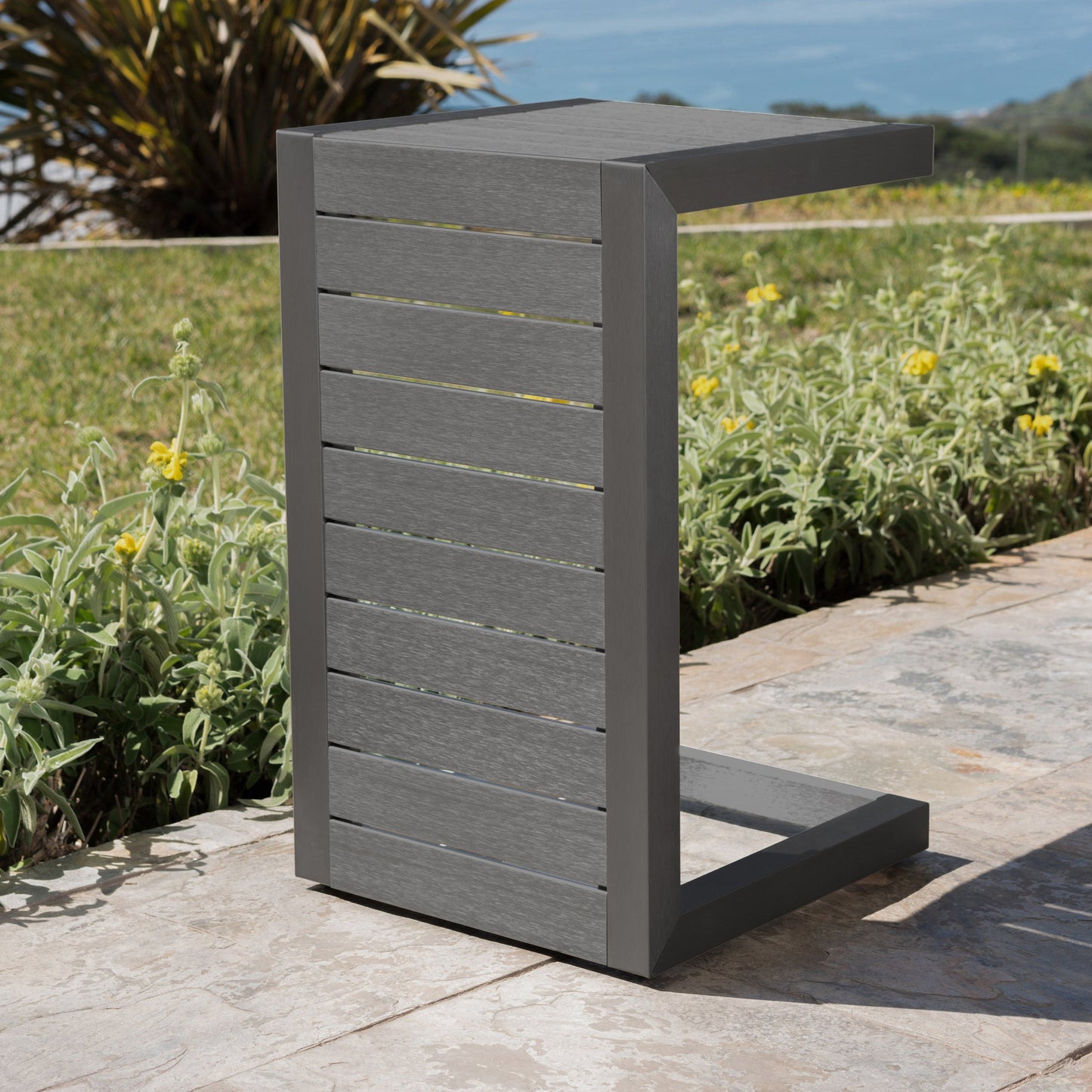 Outdoor C-Shape Side Table Aluminum Gray 14.5x15x24