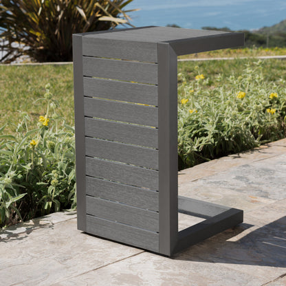 Outdoor C-Shape Side Table Aluminum Gray 14.5x15x24