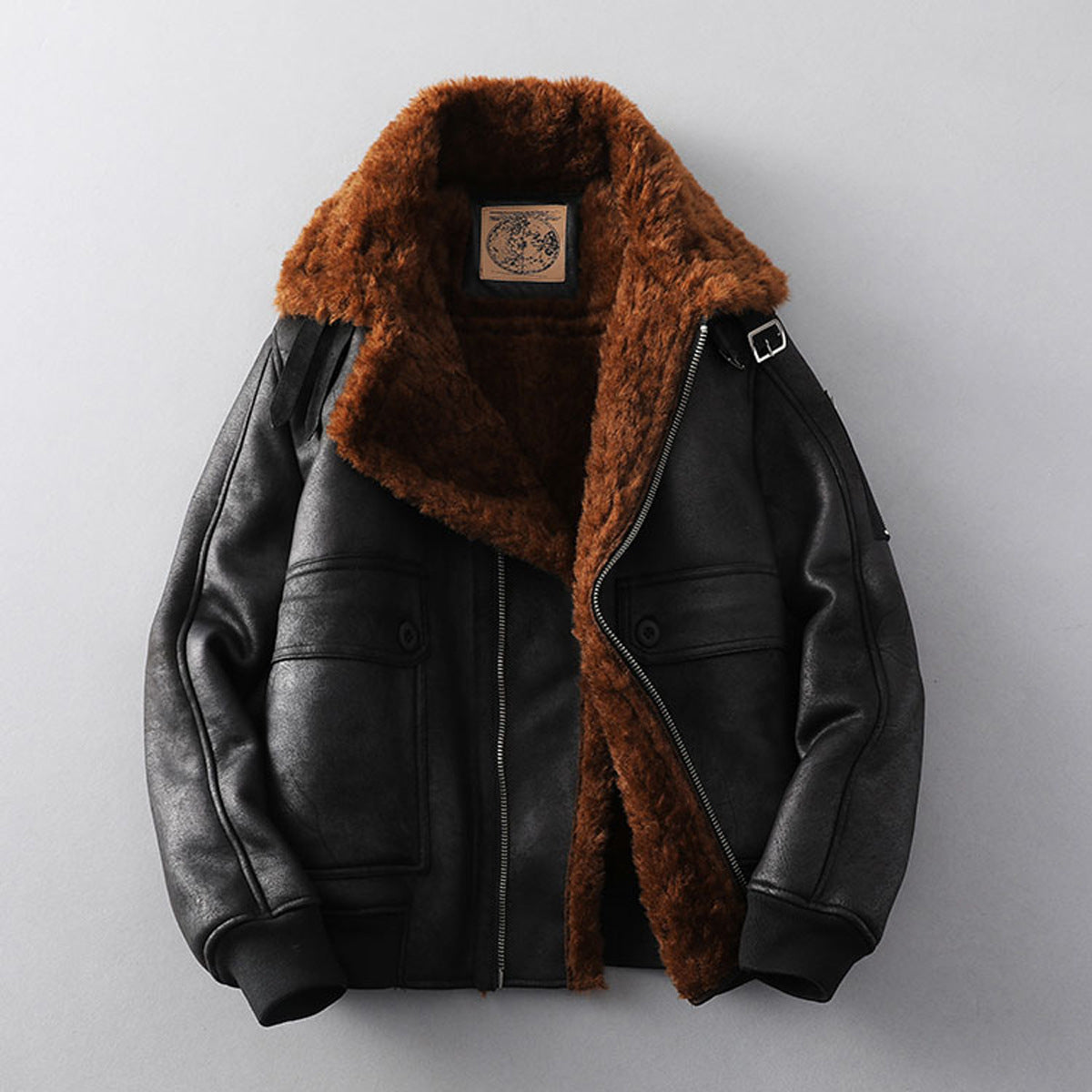 Mens Plus-Size Lapel Fleece-Lined Thickened Casual Jacket