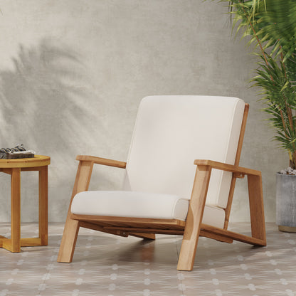 Outdoor Lounge Chair Adirondack Acacia Wood Beige Cushion 400 LB