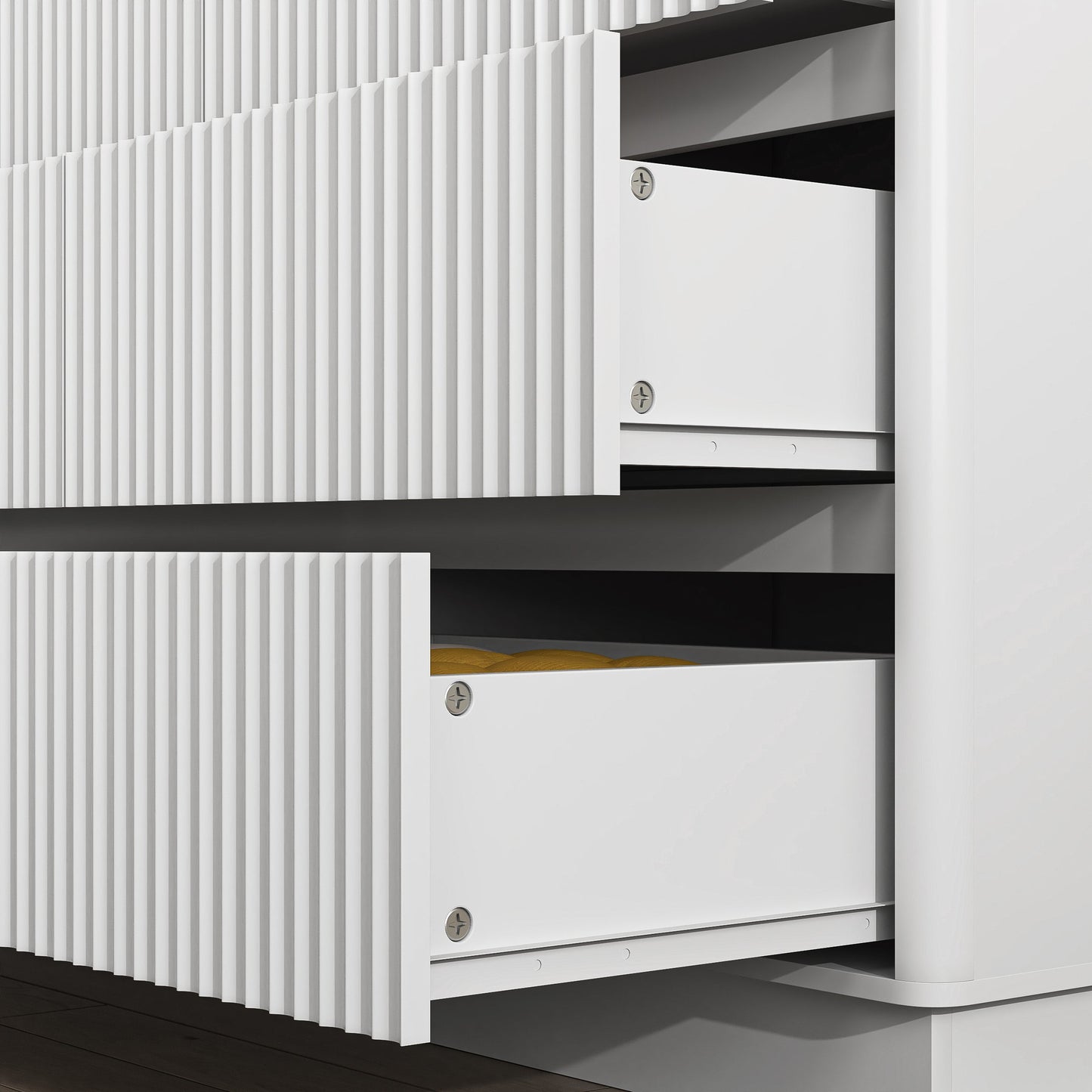 Dresser Mid-Century 9-Drawer White Wave No-Handle 59.1x15.7x31.6 In