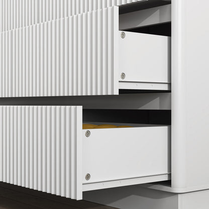 Dresser Mid-Century 9-Drawer White Wave No-Handle 59.1x15.7x31.6 In
