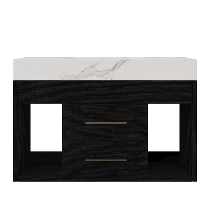 29.9' Modern Floating Bathroom Vanity with Sintered Stone Top Ceramic Undermo...