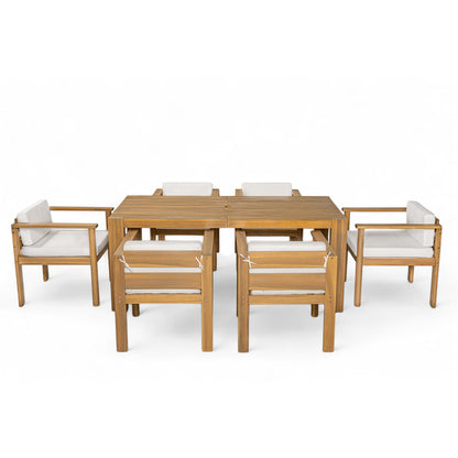 Outdoor Dining Set Acacia Wood Light Teak 7 Piece Rectangle Seats 6