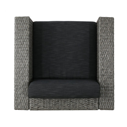Outdoor Swivel Club Chair Wicker Iron Black Gray Cushion