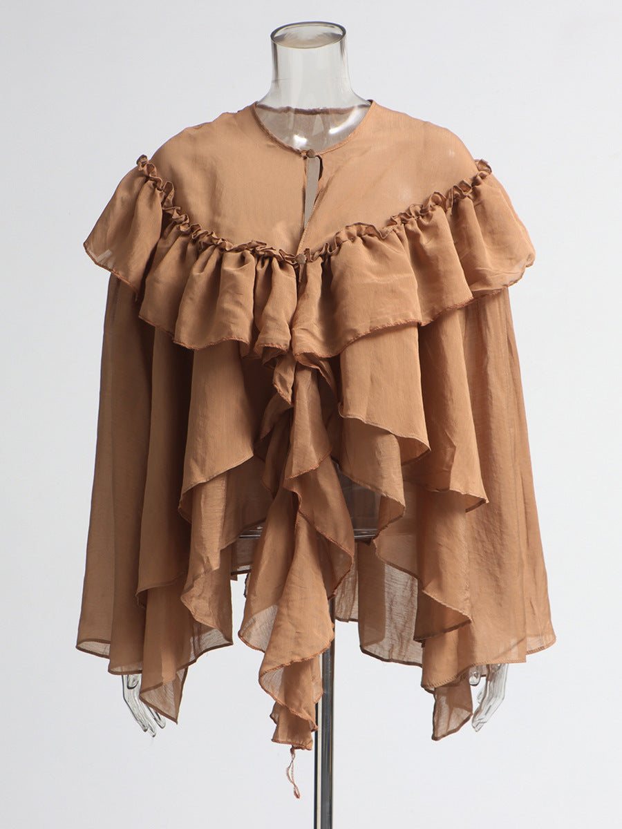 Ruffle Collar Top Irregular Women's Shirt