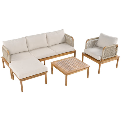 Outdoor Sofa Set Acacia Wood Rope 4 Piece Teak Beige