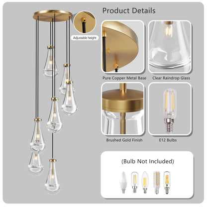 Chandelier 7-Light Pendant Adjustable Black Living Room Foyer Stairwell
