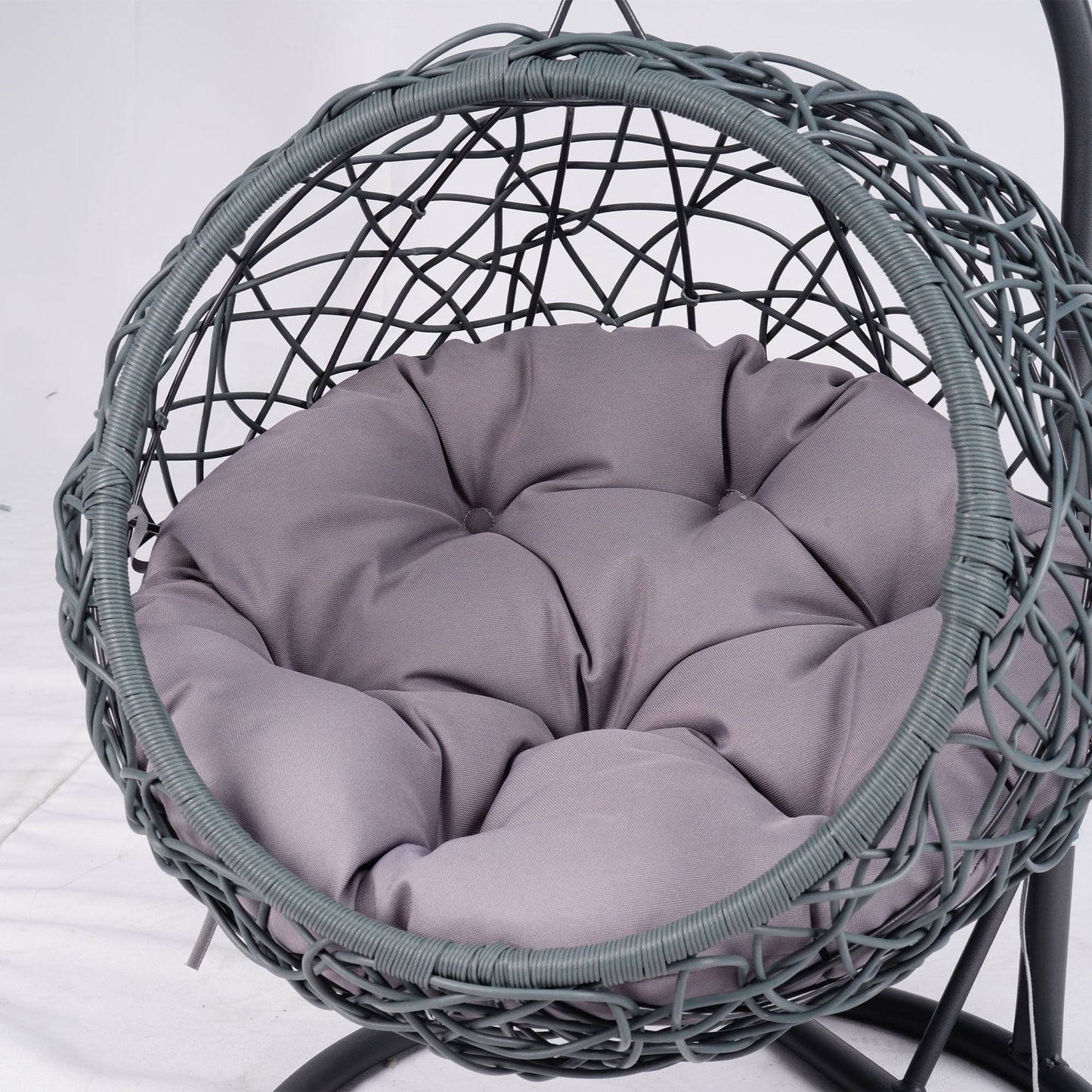 Cat Swing Bed with Stand and Cushion, Rattan Wicker Egg Chair Style, Gray