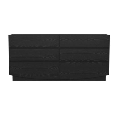 Dresser Minimalist 6-Drawer Black MDF Handleless 72x20x33.1 In