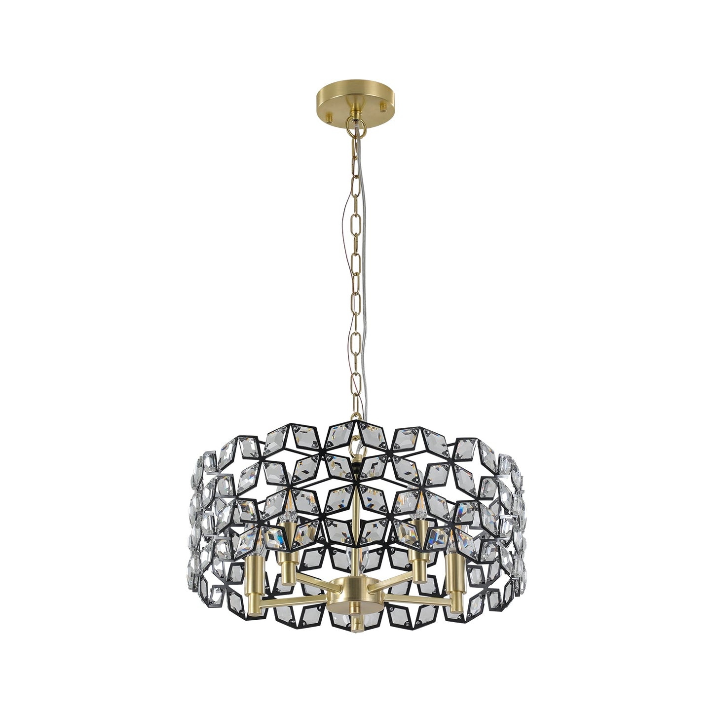 Chandelier Crystal Black Gold Round Pendant 5-Light Modern 19 In