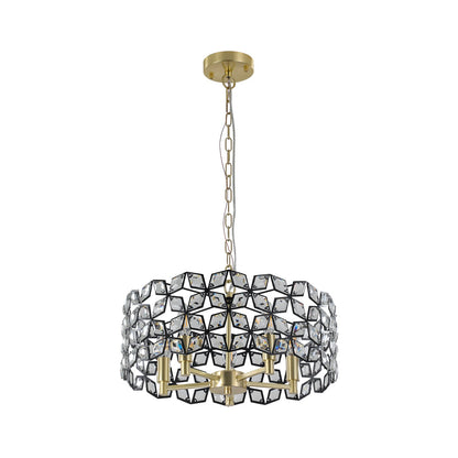 Chandelier Crystal Black Gold Round Pendant 5-Light Modern 19 In