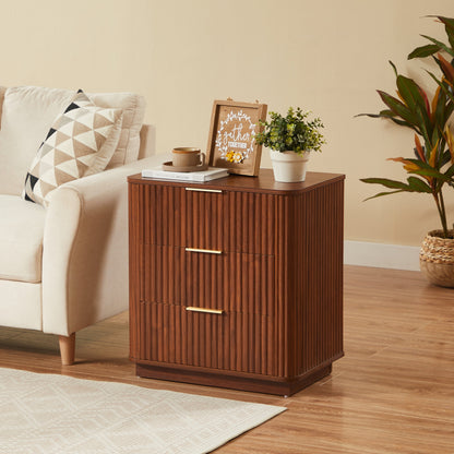 3-Drawer Nightstand Set of 2, 23.6 in Wide, Curved Wave Design, Walnut