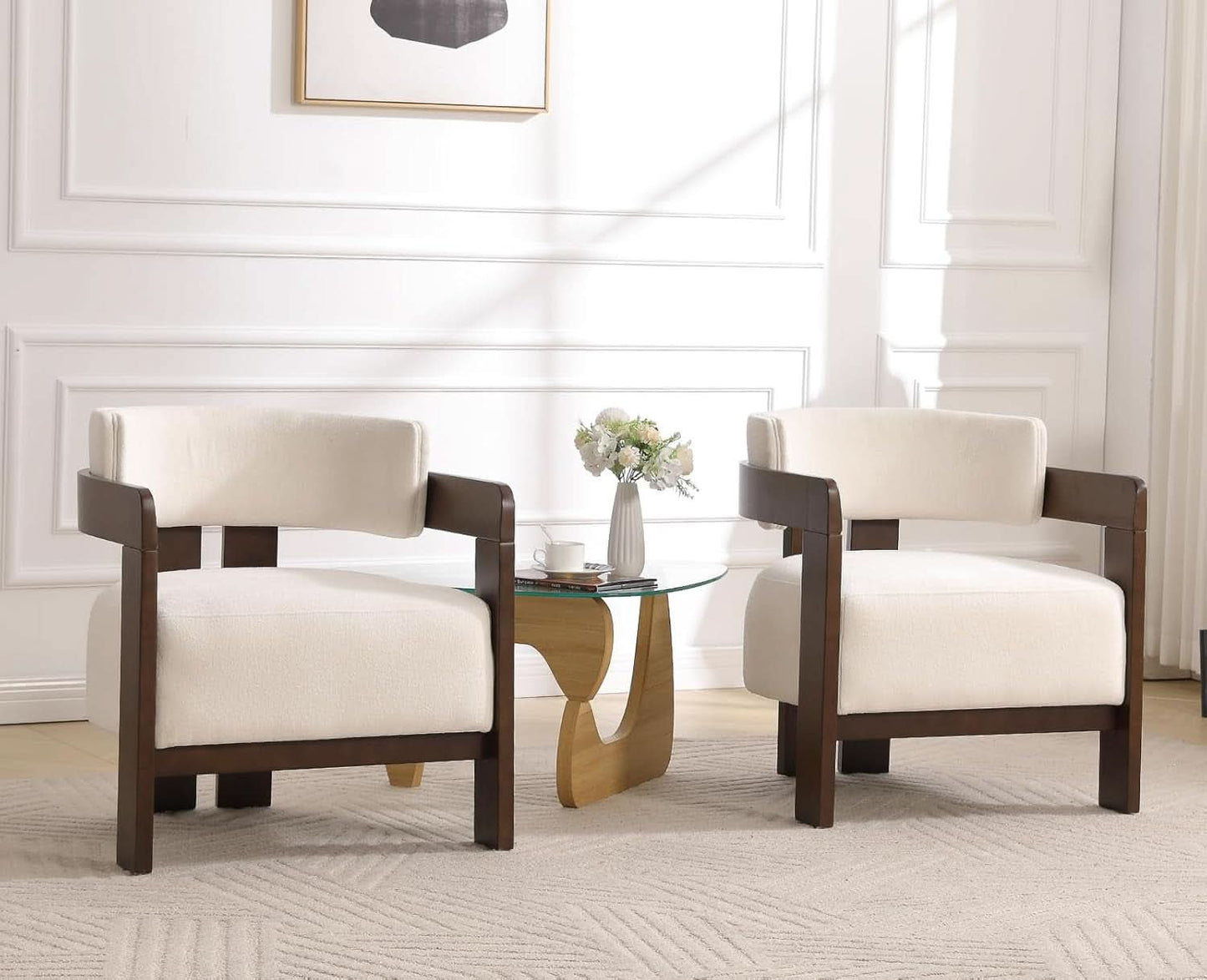 Barrel Accent Chairs White Upholstered Pair Lounge